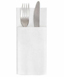 500 Servilleta Canguro 40x40 (10x20 cm. plegada con bolsillo para cubiertos) Tisú Seco/Airlaid Blanca con Impresión a Todo Color