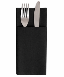 500 Servilleta Canguro 40x40 (10x20 cm. plegada con bolsillo para cubiertos) Tisú Seco/Airlaid Negra con Impresión a 1 Tinta Deluxe